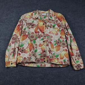 Alfred Dunner Jacket Womens 14 Beige Floral Butterfly Print Cotton Button Up